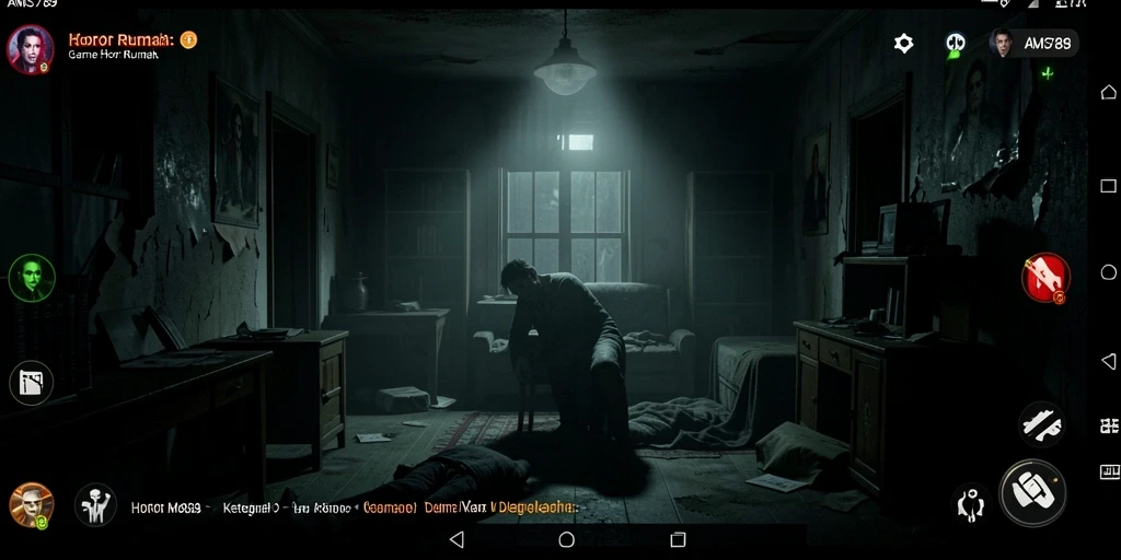 Tampilan menegangkan dari antarmuka game Horor Rumah.