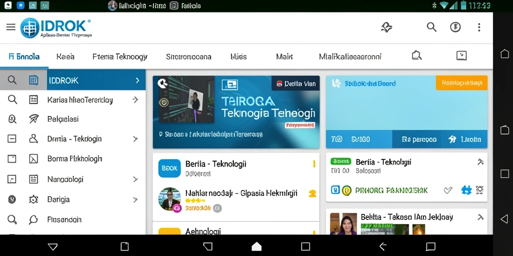 Antarmuka utama aplikasi IDROK menampilkan berita teknologi terbaru.